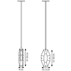 Dimension drawing of this Clérachic pendant, with its height of 30 cm, width of 16.5 cm and depth of 9 cm marked.