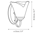 Dimension drawing of this Clérachic wall sconce, with its 22 cm height and 15 cm width marked.