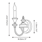 Dimension drawing of this single-arm Clérachic wall light, with its 27 cm height, 23 cm projection and 15 cm backplate marked.