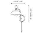 Dimension drawing of this Clérachic wall light with a scalloped shade, with its height and width marked.