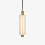 One Clérachic pendant with a frosted white cylinder and gold metal ends, hung on a black cable against a plain light backdrop.