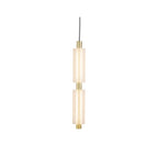 A gold-fitted two-head Clérachic pendant on a white backdrop, with the frosted heads joined by a slim gold collar.