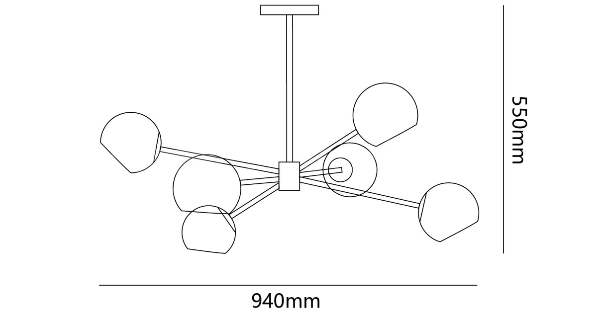 Dimension drawing of this Clérachic chandelier, with its height and width marked.