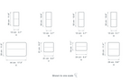 Technical dimension drawing of the Frosted Glass Wall Light in all 8 shapes — A 12 × 30 cm (4.7 × 11.8″), B 12 × 32 cm (4.7 × 12.6″), C 12 × 32 cm, D 13 × 32 cm (5.1 × 12.6″), E 44 × 30 cm (17.3 × 11.8″), F 21 × 21 cm (8.3 × 8.3″), G 24 × 18 cm (9.4 × 7.1″), H 25 × 29 cm (9.8 × 11.4″), drawn to one scale.