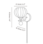 Clérachic wall light dimension drawing, 1 of 2, every measurement marked in centimetres and inches.