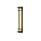 Front view of an unlit wall light with a pale veined shade and dark metal frame, on a white background; from Clérachic.