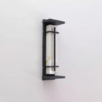 Side-angled view of the unlit wall light, showing the deep dark frame, the top canopy and the marbled pale shade; from Clérachic.