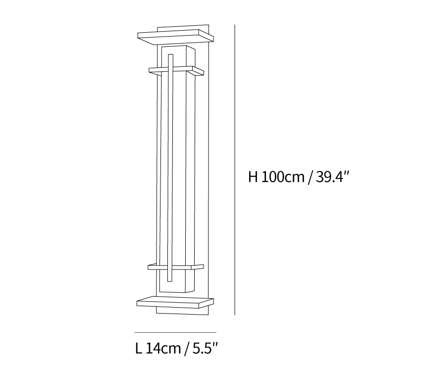 Clérachic wall light dimension drawing, every measurement marked in centimetres and inches.