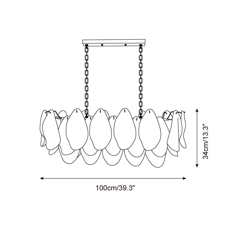 Clérachic wireframe diagram of the Linear size: 100cm/39.3" long by 34cm/13.3" tall.
