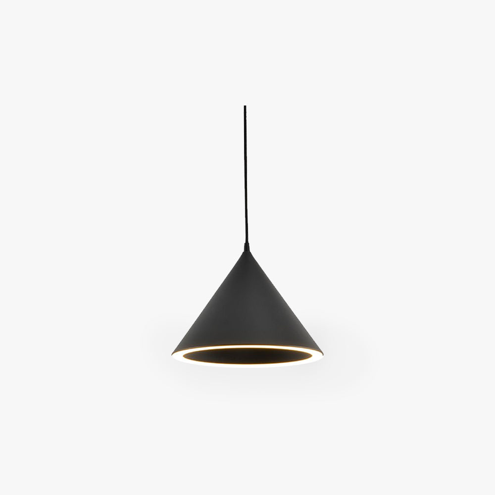 Catalogue view of the black Clérachic Funnel Pendant Light on a white background, showing the full cone and its black flex.