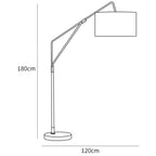Dimension drawing of the gabby fulton floor lamp, in outline against white.