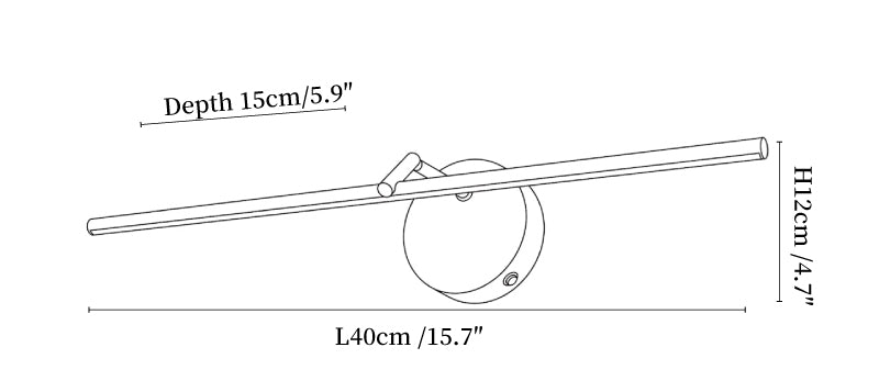 Dimension drawing of the galleria slim rechargeable wall light, in outline against white.
