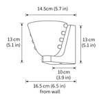 Dimension drawing of this Clérachic wall light, with its 14.5 cm width, 13 cm height and 16.5 cm projection from the wall marked.