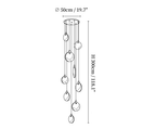 Clérachic pendant light dimension drawing, 2 of 5, every measurement marked in centimetres and inches.