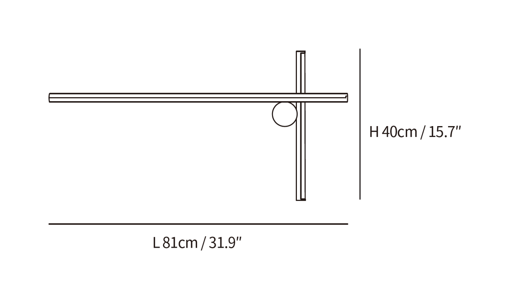 Clérachic wall light dimension drawing, every measurement marked in centimetres and inches.