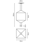 Dimension drawing of this Clérachic pendant in the 45 cm square size, with its height and width marked.