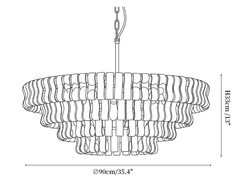 Dimension drawing of this Clérachic chandelier, with its 33 cm height and 90 cm width marked.