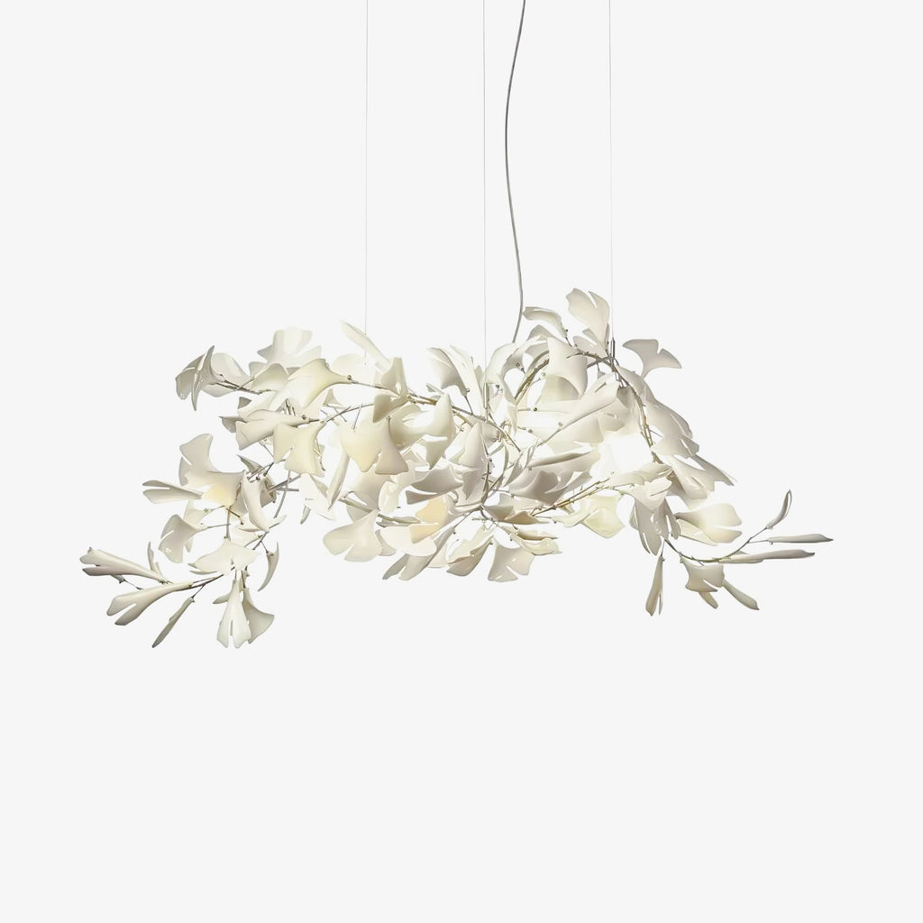 Clérachic gingko chandelier on a pale background, leaves spread in a low wide cluster.