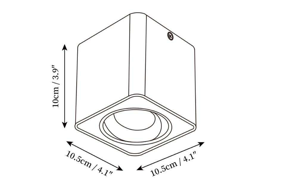Dimension drawing of the giyan surface spotlight, in outline against white.