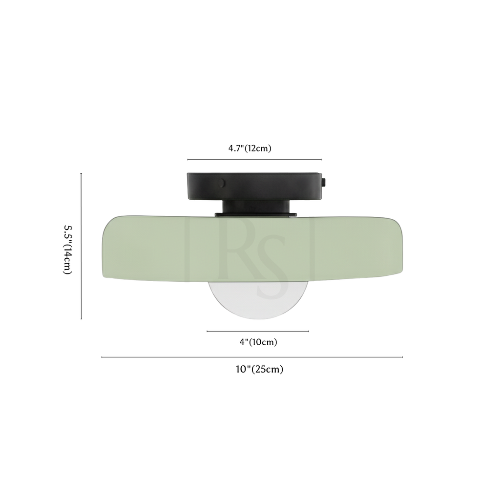 Clérachic ceiling light dimension drawing, 25 cm, every measurement marked in centimetres and inches.