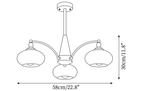 Clérachic chandelier dimension drawing, 1 of 3, every measurement marked in centimetres and inches.