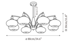 Clérachic chandelier dimension drawing, 3 of 3, every measurement marked in centimetres and inches.