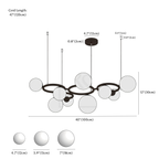 Clérachic chandelier dimension drawing, 3 of 3, every measurement marked in centimetres and inches.