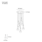 Clérachic chandelier dimension drawing, 7 Heads, every measurement marked in centimetres and inches.
