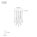 Clérachic chandelier dimension drawing, 13 Heads, every measurement marked in centimetres and inches.