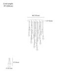 Clérachic chandelier dimension drawing, 21 Heads, every measurement marked in centimetres and inches.