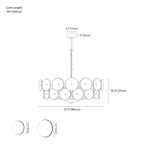 Clérachic chandelier dimension drawing, 10 Lights, 80 cm, 50 W, every measurement marked in centimetres and inches.