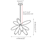 Clérachic chandelier dimension drawing, 3 of 6, every measurement marked in centimetres and inches.