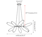 Clérachic chandelier dimension drawing, 4 of 6, every measurement marked in centimetres and inches.
