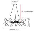 Clérachic chandelier dimension drawing, 6 of 6, every measurement marked in centimetres and inches.