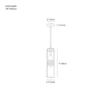 Clérachic pendant light dimension drawing, every measurement marked in centimetres and inches.