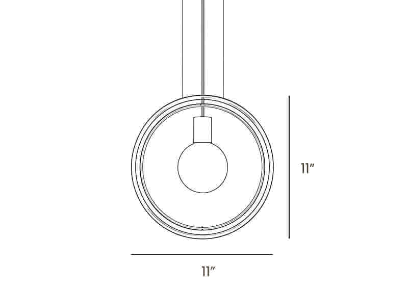 Dimension drawing of this Clérachic glass pendant, with its height and width marked.