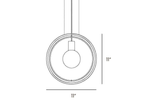 Dimension drawing of this Clérachic glass pendant, with its height and width marked.