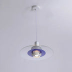 Clérachic glass-disc pendant with a clear outer disc, a purple inner ring, and a mesh bulb cage.