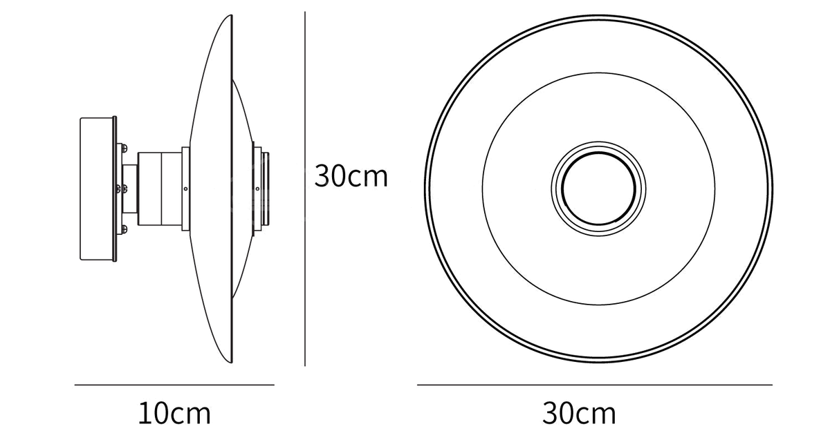Clérachic wall light dimension drawing, every measurement marked in centimetres and inches.