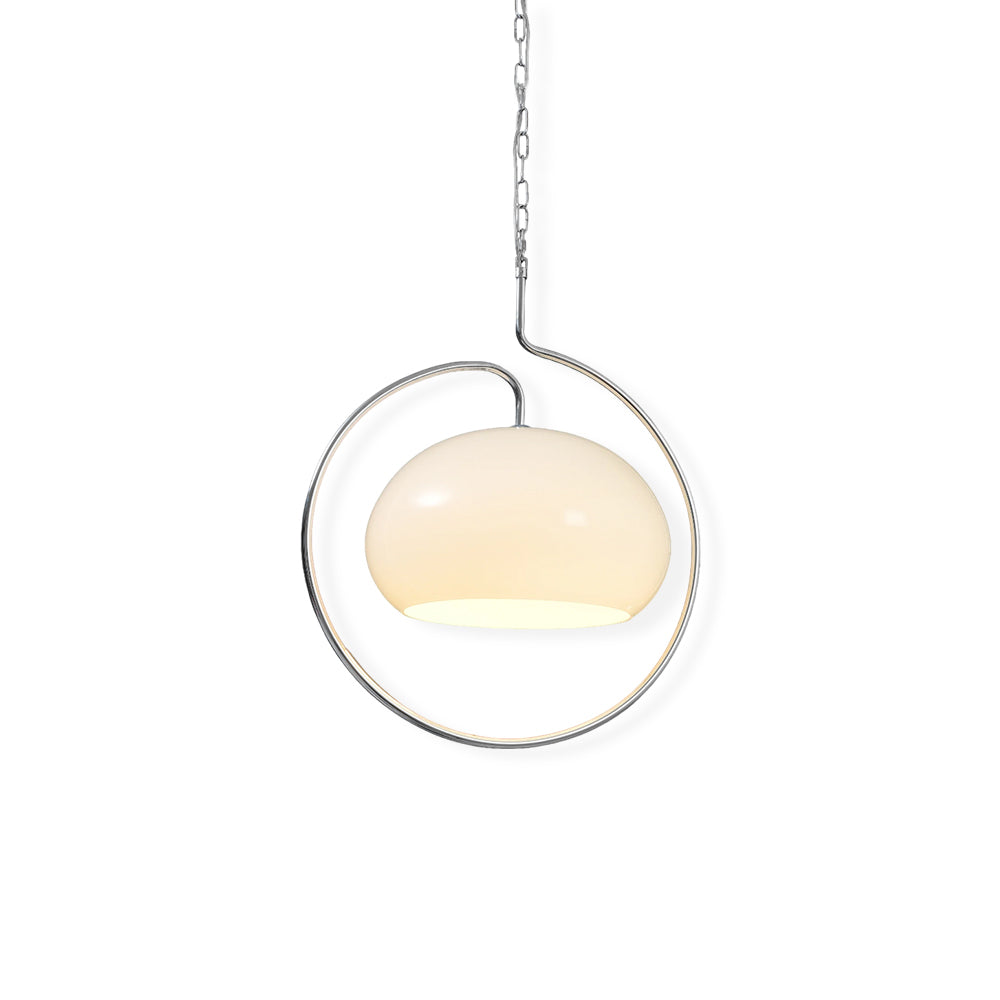 White glass Clérachic pendant with a chrome ring on a fine chain, shown on a plain white background.
