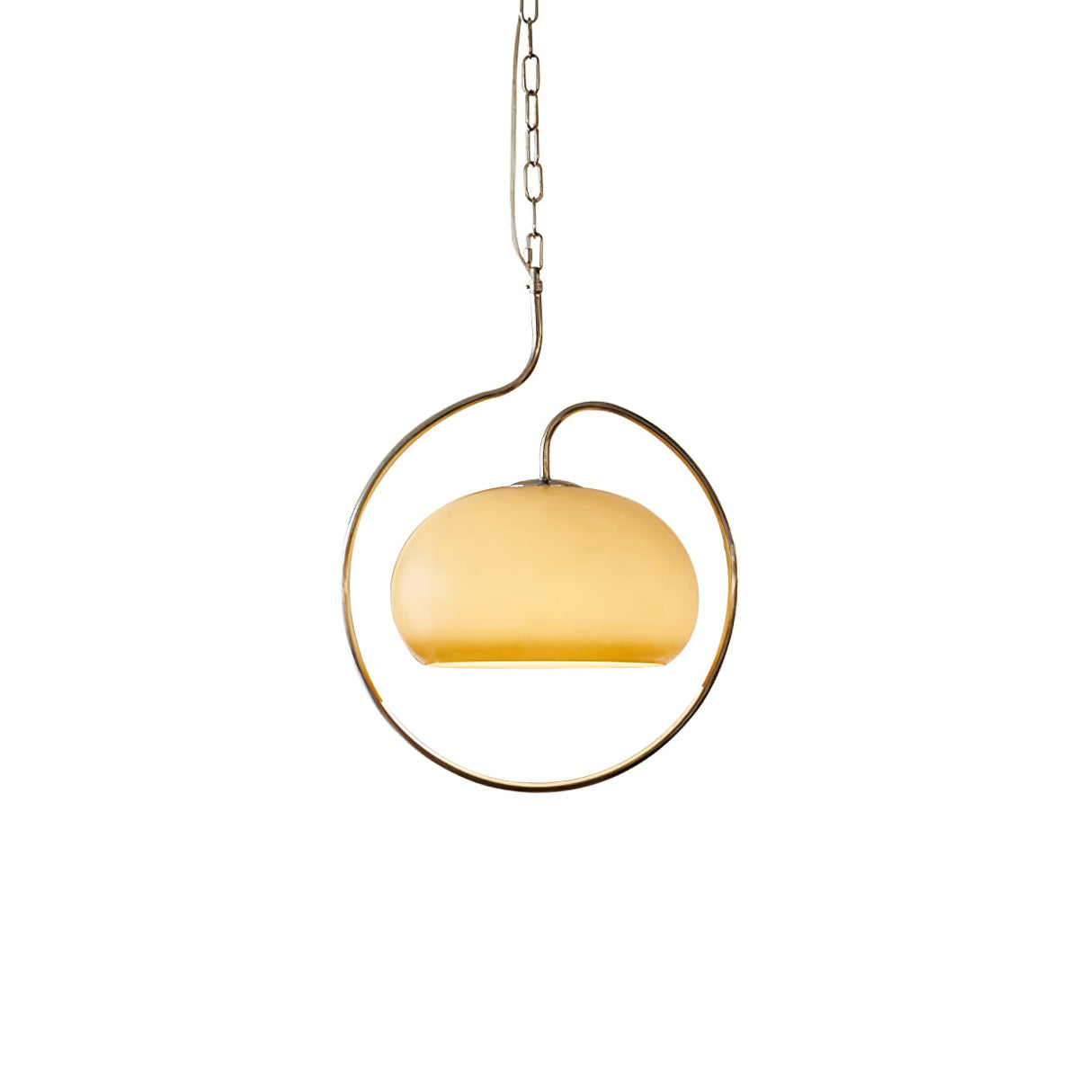 Yellow-cream glass Clérachic pendant with a gold-toned ring on a chain, shown on a plain white background.