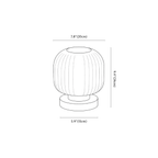 Clérachic table lamp dimension drawing, 1 of 2, every measurement marked in centimetres and inches.