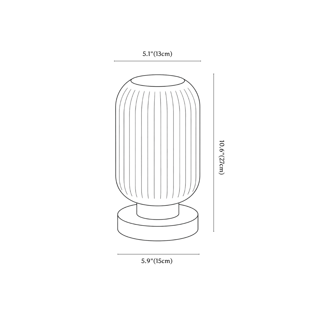 Clérachic table lamp dimension drawing, 2, every measurement marked in centimetres and inches.