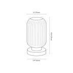 Clérachic table lamp dimension drawing, 2, every measurement marked in centimetres and inches.