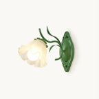 A green Clérachic wall light with one frosted glass flower shade and a bare bulb, on a plain white backdrop.