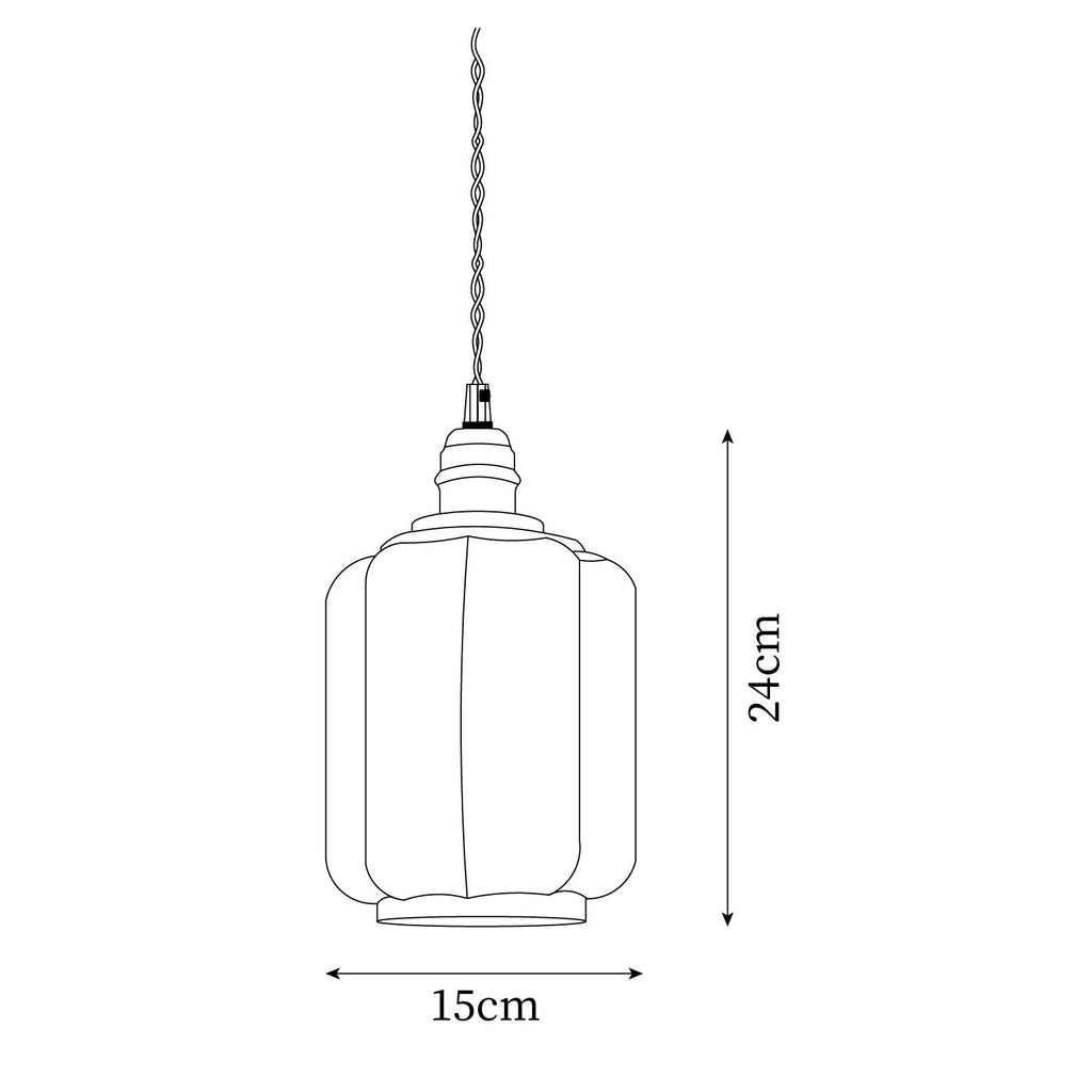 Dimension drawing for the Clérachic glass globe pendant light, 15 cm / 5.9 in wide and 24 cm / 9.4 in high.