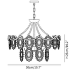 Clérachic pendant light dimension drawing, 1 of 5, every measurement marked in centimetres and inches.