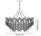 Clérachic pendant light dimension drawing, 5 of 5, every measurement marked in centimetres and inches.