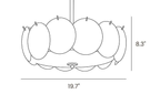 Dimension drawing of this Clérachic pendant, with its height and width marked.