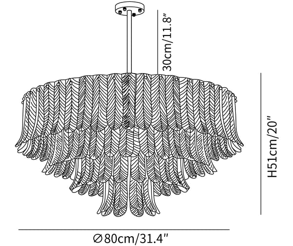 Clérachic light dimension drawing, 3 of 5, every measurement marked in centimetres and inches.